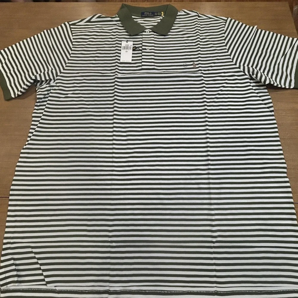 Polo Ralph Lauren Polo Shirt Mens 4XLT Green White Striped Classic Fit NWT